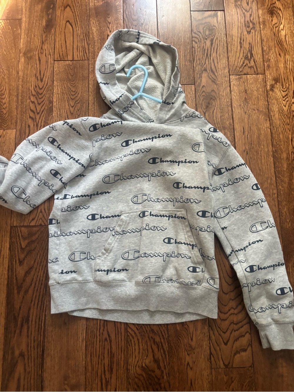 Champion Light Gray All-Over Logo Crewneck Hoodie